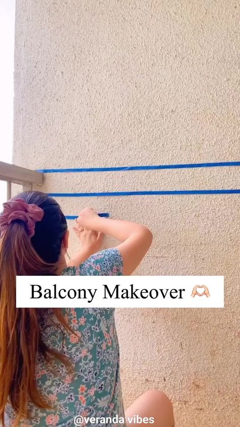 Balcony Wall Paint Ideas, Wall Painting Ideas For Balcony, Balcony Wall Painting Ideas, Balcony Makeover Ideas, Balcony Makeover, Diy Balcony, Diy Room Decor Videos, Easy Room Decor, Small Balcony Garden