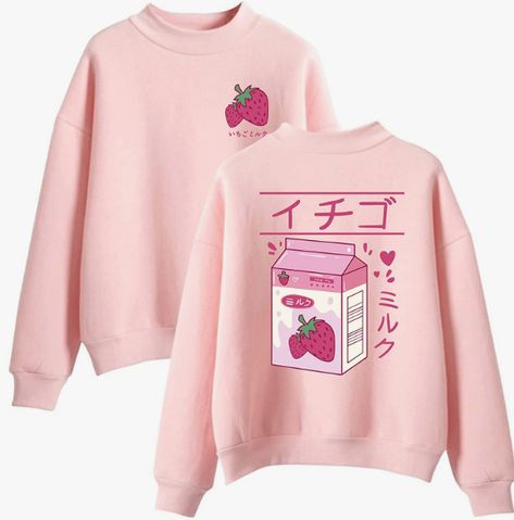 Strawberry Milk Drink, Japanese Sweater, Kawaii Hoodies, Kawaii Clothing, Hoodie Cartoon, Aesthetic Hoodie, Mens Hoodie, Strawberry Milk, Japanese Aesthetic