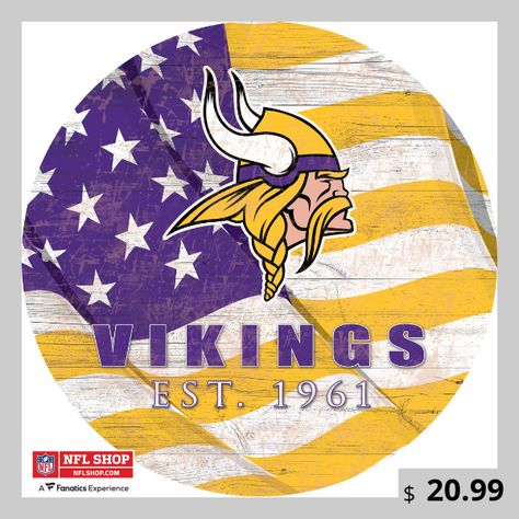 Your Minnesota Vikings loyalty is unmatched. Make that known in a new and exciting way by adding this 12" Team Color Flag sign to your favorite room. It features bold Minnesota Vikings graphics that will instantly add a flair of team spirit to any space. Mn Vikings, America Sign, Viking Decor, Viking Logo, Football Signs, Flag Signs, Nfl Logo, Sports Prints, College Team