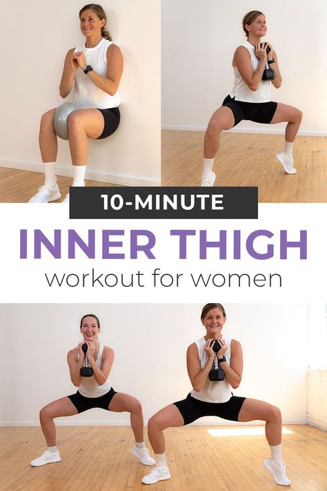 The BEST inner thigh workout to strengthen and tone at home! This quick thigh workout is designed to target the adductors (or inner thighs), which help support the pelvic floor and assist in lateral movements. These inner thigh exercises are scalable from beginner to advanced levels. Thigh Exercises For Women, Inner Thigh Exercises, Thigh Workouts At Home, Best Inner Thigh Workout, Outer Thigh Workout, Tone Inner Thighs, Thigh Fat Workout, Thigh Challenge, Inner Thigh Muscle