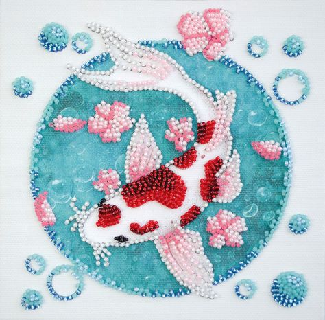 Bead Embroidery Patterns Beadwork Design, 9 Number, Embroidery With Beads, Fish Beads, Art Perle, Hand Embroidery Kits, Diy Bead Embroidery, Craft Beads, Carpe Koi