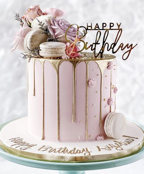 70th Birthday Cake For Women, Birthday Cake For Women Elegant, Birthday Cake For Women Simple, Birthday Drip Cake, Pink Champagne Cake, Modern Birthday Cakes, Macaroon Cake, Twin Birthday Cakes, 25th Birthday Cakes