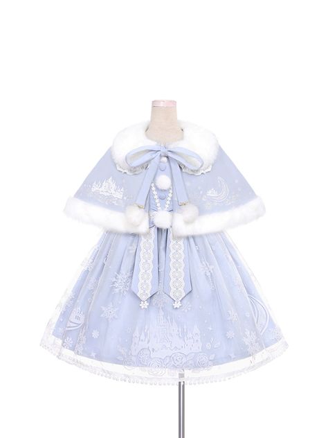 S/M Pink/Blue Kawaii Snow Fluffy Princess Dress and Cloak SP17182 - Harajuku Kawaii Fashion Anime Clothes Fashion Store - SpreePicky Snowy Castle, Fluffy Princess Dress, Dress And Cloak, Castle Night, Gaun Abad Pertengahan, Snow Moon, Light Blue Suit, Kawaii Store, Cap Cut