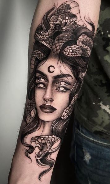 Trippy Medusa Tattoo, Large Medusa Tattoo, Medusa Tattoo Forearm Sleeve, Aztec Medusa Tattoo, Goth Medusa Tattoo, Medusa Shoulder Tattoos For Women, Medusa Chest Tattoo Female, Medusa Stomach Tattoo, Tattoo Medusa Feminina