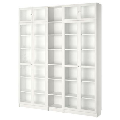 LIATORP Storage combination, white, 108 5/8x84 1/4" - IKEA Billy Oxberg Bookcase, Oxberg Bookcase, Hemnes Bookcase, Billy Oxberg, Billy Ikea, Billy Regal, Bookcase White, Bookcase With Glass Doors, Narrow Shelves