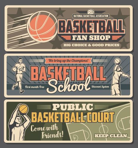 Basketball retro banners fan shop, school or court Club Banner Design, Basketball Banner Design, Retro Sports Poster, Basketball Banner Ideas, Team Banner Ideas, Sports Day Banner Design, Team Banner Design, School Banner Design Ideas, Sport Banner Design