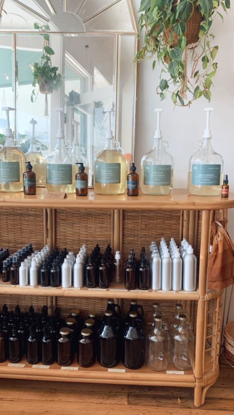 My favorite sustainable shop in STL. Dharma + Dwell offers refills on body care products like shampoo & hair spray and also household products like oxyboost and dish soap. If you’re planning a visit to Saint Louis, consider shoping small ✨ #stl #smallbusiness #refill #sustainable #zerowaste #ecofriendly #shopsmall #local #lowwaste #environment #bohemiandecor #rattan #interiordesign #sustainablepackaging Soap Refill Station, Eco Friendly Salon, How To Start A Refill Store, Refillery Store Design, Spa Boutique Ideas, Refill Store Design, Spa Product Display, Refillery Shop, Refill Store