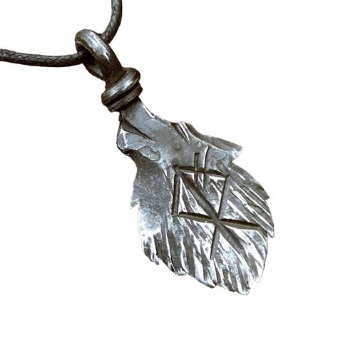 Forged Iron Wolf Head Rune Viking Pendant Amulet Runic Nordic Talisman Necklace Viking Age Pendants Iron Wolf, Rune Viking, Divination Runes, Elder Futhark Runes, Futhark Runes, Magic Items, Viking Pendant, Talisman Necklace, Elder Futhark