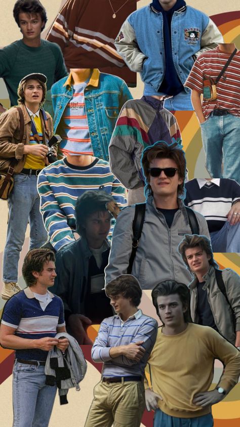 Steve “the hair” Harrington fashion inspiration to make drawing comics and sketches easier Steve Harrington Fashion, Steve Harrington Style, Steve Harrington Outfit Inspiration, Steve Harrington Inspired Outfit, Men’s 80s Fashion Outfits, Stranger Things Wallpaper Steve, Steve Harrington Outfit, Steve Harrington Cosplay, Stranger Things Outfit Ideas 80s