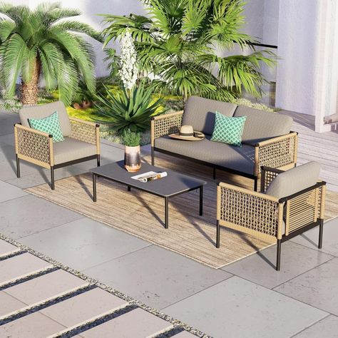 Amazon.com: Grand patio Outdoor 4-Piece Conversation Set Rust Free Patio Furniture Set Open-Weave Wicker Olefin Modern Sofa Seating for Garden, Backyard, Balcony, Gray : Patio, Lawn & Garden Minneapolis Apartment, Outdoor Sofa Design, Balcony Seating, Gray Patio, Backyard Balcony, Outdoor Bistro, Sofa Seating, Outdoor Bistro Set, Garden Chair