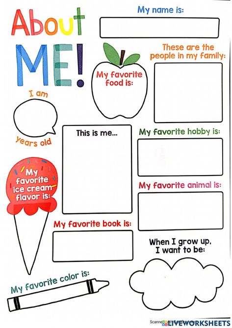 All About Me For Elementary Students, Prek All About Me Ideas, Simple Introduction Of Myself, All About My School Preschool, 1st Grade All About Me Activities, Art For Grade 3 Activities, All About Me Worksheets For Kindergarten, All About Me Board Preschool, All About Me 2nd Grade Project