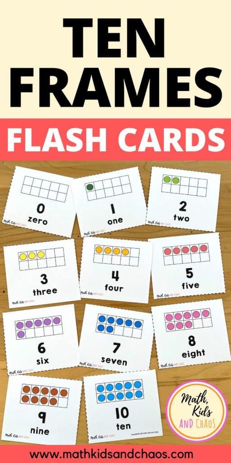 Help your preschool or kindergarten age child to build number sense with this set of ten frames flash cards for numbers 0 through 10. Download and print to use at home today, plus you'll find ideas for how to use them and activities that you can try. #mathkidsandchaos Ten Frames Printable Free Kindergarten, Frames Printable, Ten Frame Activities, Beginning Math, Numeracy Activities, Camping Classroom, Homeschooling Preschool, Learning Printables, Kindergarten Games