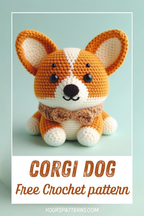 Corgi Dog Crochet Pattern Crochet Corgi Amigurumi, Crochet Corgi Pattern Free Amigurumi, Free Corgi Crochet Pattern, Crochet Aragarumi, Crochet Corgi Pattern Free, Corgi Crochet Pattern Free, Crochet Dog Toys Free Pattern, Corgi Crochet Pattern, Corgi Crafts