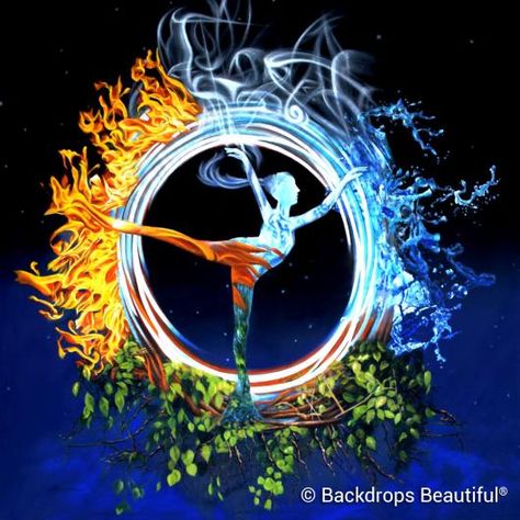 Backdrops Beautiful | Hand Painted Scenic Backdrop Rentals and Sales Water Air Fire Earth Illustration Art, Fire Theme Decorations, 4 Elements Theme Party, Klaus Tattoo, Contact Improv, Water Artwork, Earth Air Fire Water, Fire Drawing, Elemental Magic