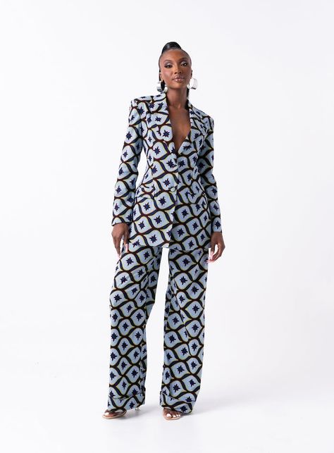 African Jacket, Kimono Ankara, Ankara Pants, African Kimono, Ankara Jackets, African Inspired Clothing, High Waist Trousers, Coord Set, Womens Suits