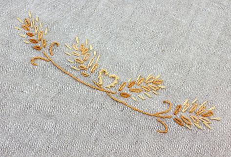 big B: Thanksgiving Embroidery Wheat Sheaf Border Project Wheat Embroidery Pattern, Embroidery Wheat, Wheat Embroidery, Thanksgiving Embroidery, Easter Embroidery Patterns, Wheat Sheaf, Holiday Embroidery, Lazy Daisy Stitch, Embroidery Hearts