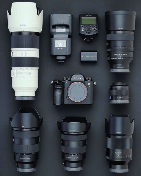 Sony flatlay Photographer Gear, Canon Camera Tips, Lumix Gh5, Sony Cameras, Camera Quotes, Sony Lens, Best Dslr, Sony Photography, Film Photography Tips