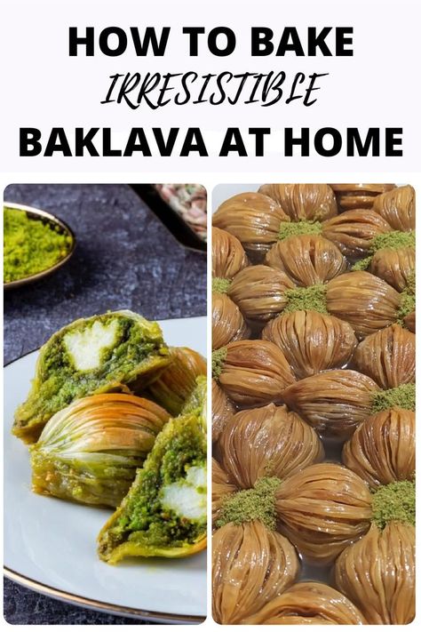 This easy pistachio baklava recipe is authentic and delicious. Bake this middle eastern midye baklava at home with the baklava video in the blog. Click for more delicious baking recipes and mouthwatering sweet bakes ideas. Baklava Video, Pistachio Baklava Recipe, Pistachio Baklava, Sweet Bakes, Easy To Bake, Baklava Recipe, Cozy Kitchen, Recipe Video, Baklava