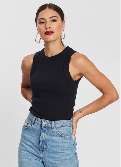 Navy Tank Top Outfit, Shirt And Tank Top Outfit, Knitted Tank Top Outfit, Black Tank Top Outfit, Black Tank Tops Outfit, Tank Top Outfit, Denim Label, Tank Outfit, Small Tank