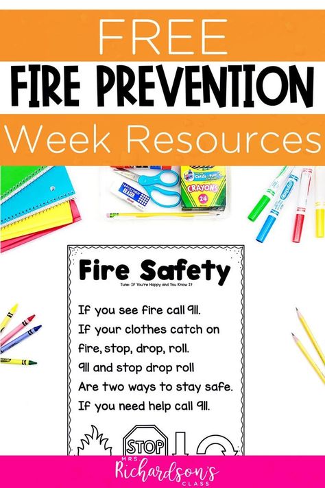 Fire Safety Kindergarten Free, Fire Prevention Week Kindergarten, Fire Safety Crafts For Preschoolers, Fire Safety Week Kindergarten, Preschool Fire Safety Activities, Fire Prevention Crafts, Fire Safety Craft, Fire Prevention Activities, Fire Safety Kindergarten