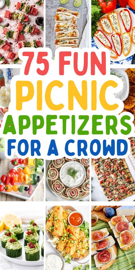 Picnic finger food ideas Easy Cook Out Appetizer, Camping Appetizers Appetizer Ideas, Snack Themes Ideas, Appetizers That Can Sit Out, Picnic Food Vegetarian, Picnic Finger Foods Summer, Quick Picnic Ideas, Easy Camping Appetizers Simple, Picnic Meals For A Crowd