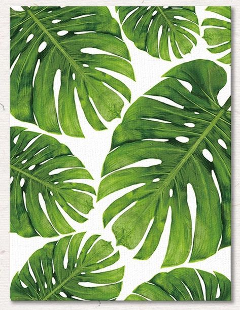 Tropical Leaves Wall Art, Painting Plants On Canvas, Tropical Painting Easy, Tropical Plants Painting, Tropical Plant Painting, Hiasan Dinding Diy, Green Art Painting, Plants Painting, Plant Artwork