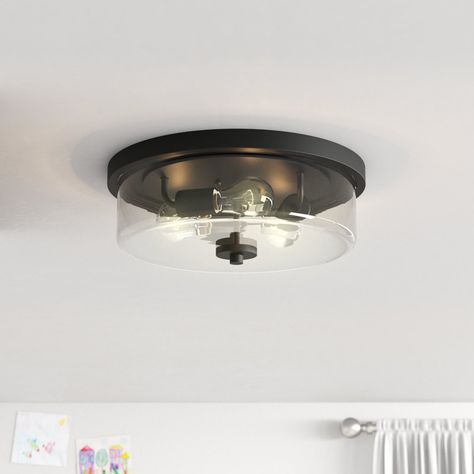 Wade Logan® Barines Glass Flush Mount & Reviews | Wayfair Black Ceiling Light Bedroom, Small Bathroom Lighting Ceiling, Modern Traditional Design, Bathroom Lighting Ceiling, Black Ceiling Lighting, Hall Lighting, Modern Farmhouse Bathroom, Bathroom Ceiling Light, Light Fixtures Flush Mount