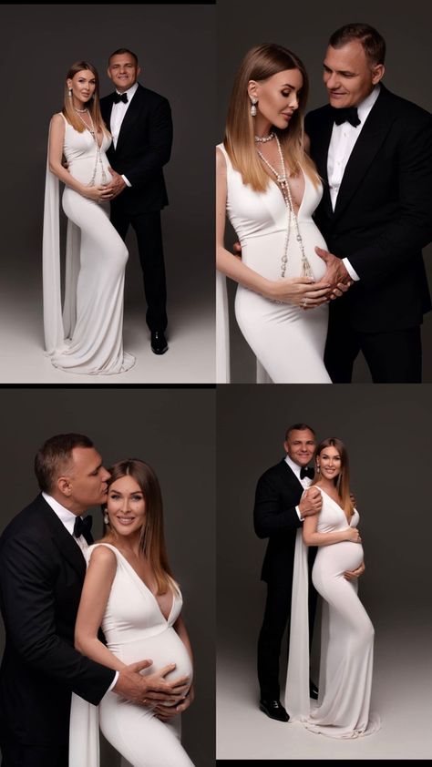 Formal Maternity Photoshoot, Black Tie Maternity Shoot, White Suit Maternity Shoot, Pragnet Photography, Celebrity Maternity Photoshoot, Family Maternity Pictures Outfits, Formal Maternity Shoot, Classy Maternity Shoot Couple, Elegant Maternity Shoot With Husband