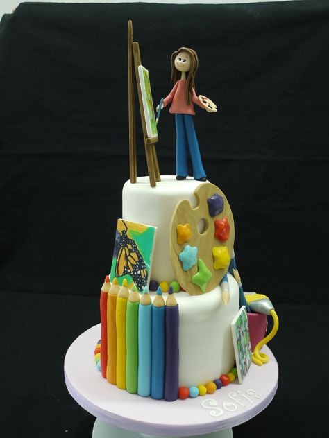 Cakes For Artists, Cake For Painter Artists, Craft Cake Ideas, Birthday Cake For Artist, Cake For Artist, Artist Theme Cake, Art Theme Cake, Art Themed Birthday Cake, Artist Cake Ideas