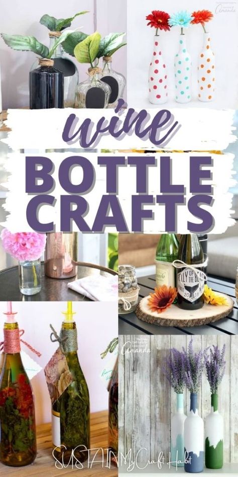 Wine Bottle Hanger, Decor Upcycle, Wine Bottle Lanterns, Unique Wine Bottles, Bottle Projects, Stick Decor, Wine Bottle Vases, Wine Bottle Centerpieces, Wine Bottle Lamp