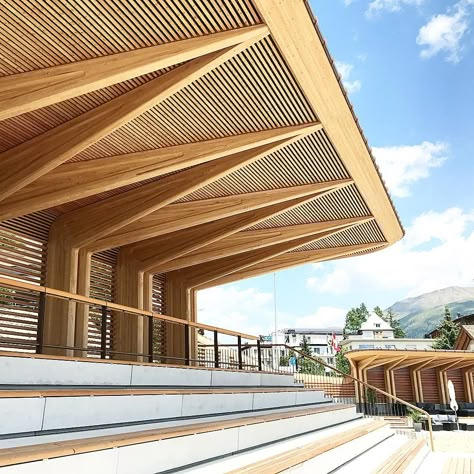 Wooden Pavilion Architecture, Glulam Roof, Wooden Roof Structure, Norman Foster Architecture, Wood Pavilion, Wooden Pavilion, Pavilion Plans, Sport Center, Australia House