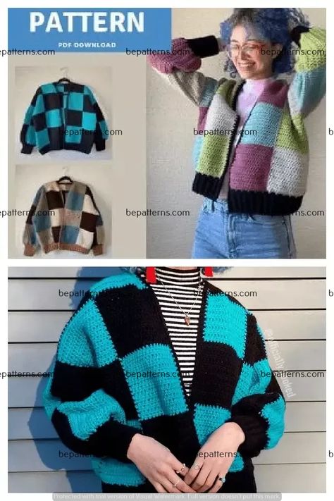 Beginner-Friendly Beauty: Easy Crochet Cardigans for All Square Patch Crochet Cardigan, Color Block Crochet Cardigan Pattern, Patchwork Sweater Knitting Patterns, Crochet Granny Square Patchwork Cardigan, Square Knit Cardigan, Crochet Patchwork Cardigan Free Pattern, Crochet Patchwork Sweater Pattern Free, Crochet Cardigan Layout, Patchwork Cardigan Patterns