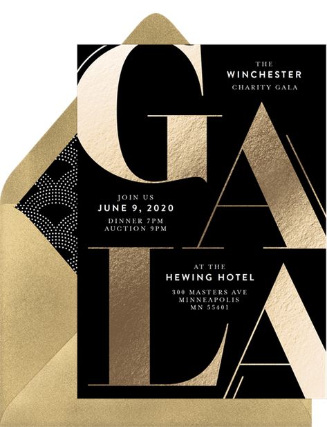 Oversized Gala Invitations | Greenvelope.com Event Invitation Design, Gala Invitation, Gala Themes, Gala Ideas, Gala Design, Business Invitation, 카드 디자인, Gala Events, Gala Dinner