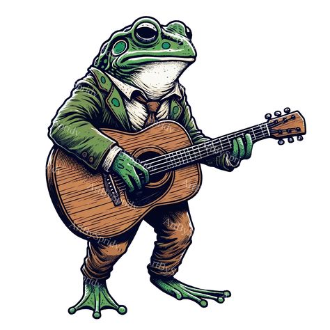 Guitar Illustration Drawing, Frog Playing Guitar, Guitar Png, Common Frog, Guitar Clipart, Guitar Illustration, Mug Tumbler, Clipart Design, Dtg Printing