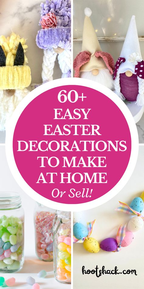 60+ Easy Easter Decorations To Make At Home or sell! Easter Wreath Ideas, Easter Crafts To Make, Diy Easter Wreath, Easter Crafts Dollar Store, Dollar Tree Easter Crafts, Easter Decoration Ideas, Easter Craft Projects, Easter Crafts For Adults, Easter Gnomes