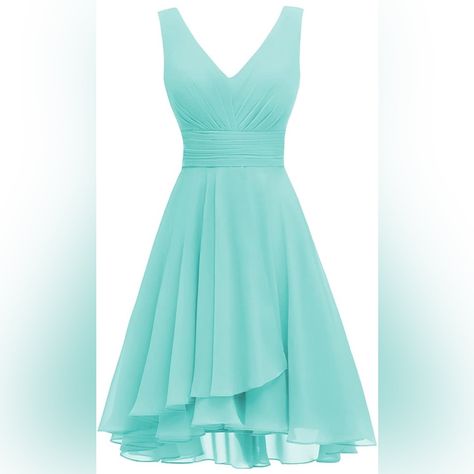 Double V Neck Short Bridesmaid Dress Ruched Chiffon Formal Homecoming Dress Braidmaids Short Dress, Turquoise And Gold Dress, Home Coming Dresses 2024 Blue, Homecoming Dresses Teal, Pastel Hoco Dresses, Blue Short Prom Dresses, Aqua Blue Bridesmaid Dresses, Bridesmaids Dresses Blue, Teal Homecoming Dresses