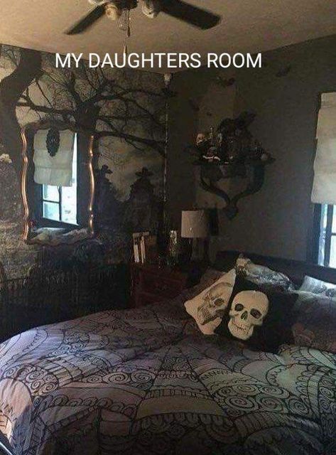 Room Ideas Goth Aesthetic, Goth Rooms Bedrooms, Witchy Gothic Bedroom, Goth Hippy Room, Vintage Goth Aesthetic Room, Small Goth Bedroom Ideas, Simple Goth Bedroom Ideas, Bedroom Goth Aesthetic, College Dorm Room Ideas Goth