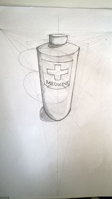 3 point perspective drawing of a medicine bottle 3 Point Perspective Drawings, 2 Point Perspective Product Sketch, Two Point Perspective Object Drawing, 3 Point Perspective Objects, Bottle Perspective Drawing, Prespective Sketches 3 Point, Perspective Drawing 3 Point, 2 Point Perspective Objects, Three Point Perspective Drawing Object