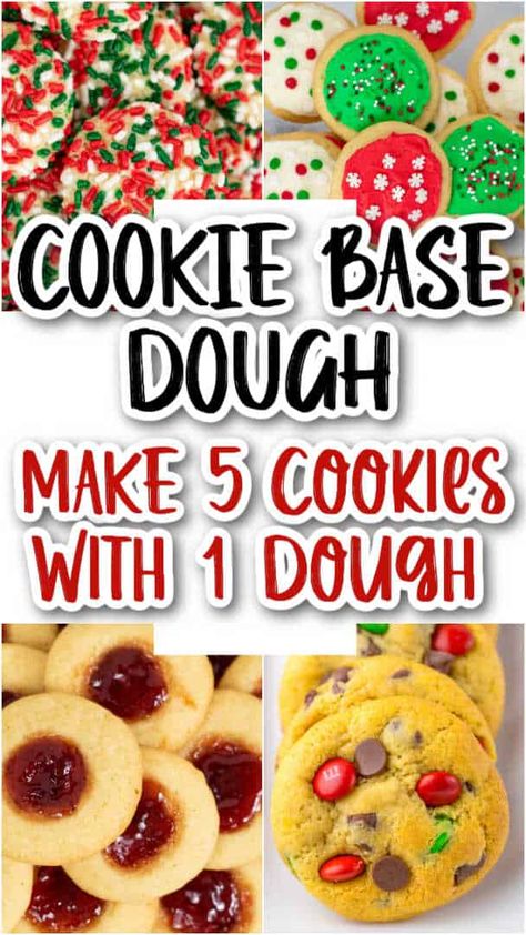 Base Cookie Dough Recipe- Make 5 Different Cookies Chocolate Chipless Cookie Recipe, Holiday Recipes Christmas Appetizers, Christmas Cookie Dough, Different Cookies, Gluten Free Holiday Recipes, Holiday Recipes Thanksgiving, Keto Holiday Recipes, Favorite Christmas Recipes, Basic Cookies