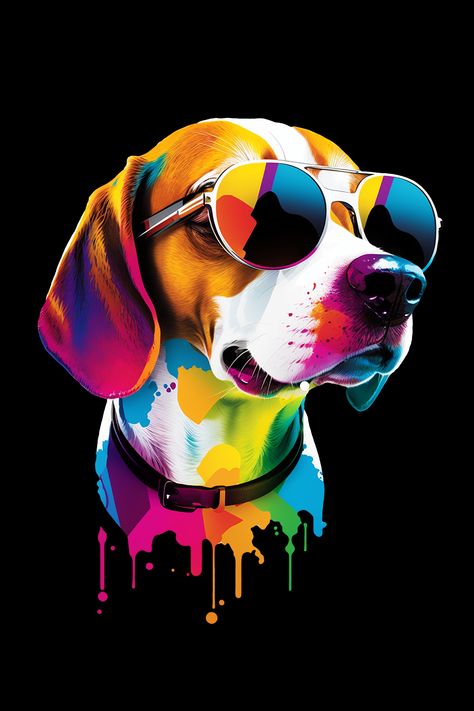 Colorful Beagle illustration wearing sunglasses. With ink dripping from the bottom. This design is perfect for any Beagle dog lover. Cool Design Ideas Art, Beagle Illustration Dog Art, Colorful Tshirt Design, Dog Tshirt Design Ideas, Dog Tshirt Design, Dog T Shirt Design, T-shirt Designs, T Shirt Design Ideas Art, Ink Dripping