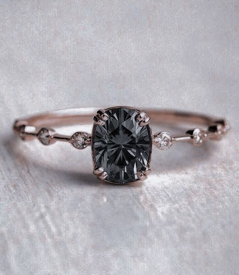 Black Engagement Ring Rose Gold, Black Diamond Engagement Ring Simple, Dark Engagement Ring Unique, Dark Engagement Rings, Black Engagement Ring Vintage, Black Wedding Ring, Dark Engagement Ring, Spinel Engagement Rings, Non Traditional Wedding Ring