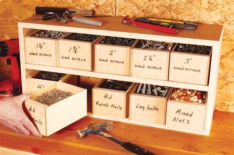 Officine In Garage, Small Storage Boxes, Hardware Storage, Woodworking Storage, Woodworking Classes, Woodworking Magazine, Woodworking Workshop, Popular Woodworking, Shop Storage