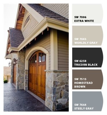 Love the garage doors in cedar Exterior Paint Schemes, Best Exterior Paint, House Paint Color Combination, Color Combinations Paint, Exterior House Paint Color Combinations, Exterior House Color, Siding Colors, Brown House, Exterior Color Schemes