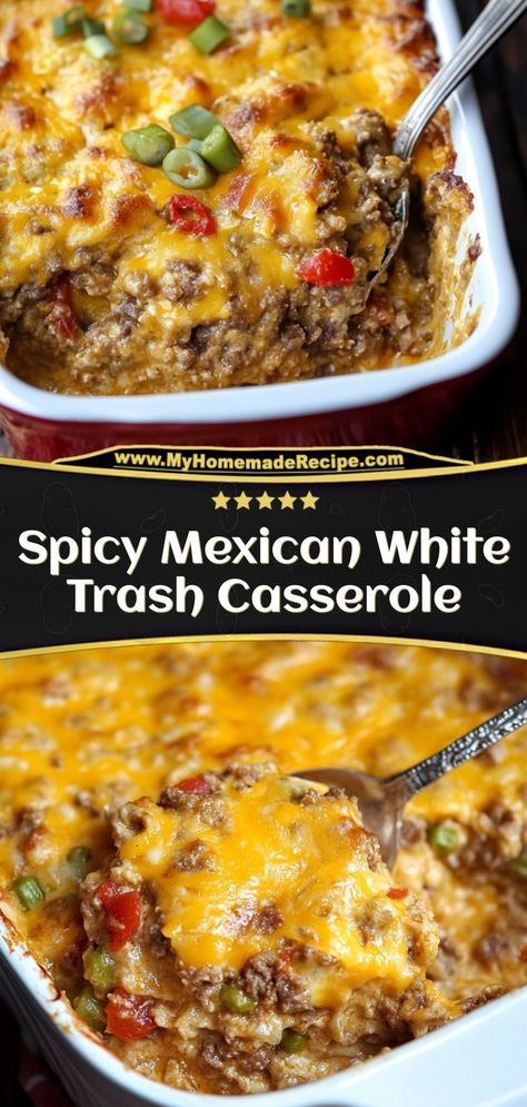 Hearty, cheesy, and full of Tex-Mex flavor, this Spicy Mexican White Trash Casserole is a simple, crowd-pleasing dish. Perfect for busy weeknights! Ingredients: 1 lb ground beef 1 cup tortilla chips, crushed 1 cup salsa 1 cup shredded cheddar cheese A spicy, cheesy casserole that’s perfect for taco night Easy Throw Together Meals Ground Beef, Mexican Meal Ideas For Party, Easy Quick Mexican Recipes, Mexican Hot Dish, Mexican Main Dishes For Party, Simple Casserole Recipes Easy Meals, Mexican Meals With Ground Beef, Easy Cheap Mexican Meals, Easy Quick Ground Beef Recipes