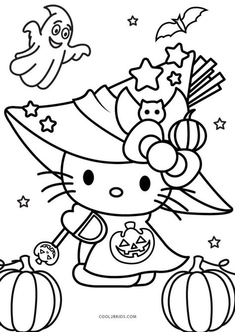 Free Printable Halloween Coloring Pages, Halloween Coloring Pages For Kids, Free Halloween Coloring Pages, Halloween Coloring Sheets, Hello Kitty Colouring Pages, Free Printable Halloween, Witch Coloring Pages, Love Coloring Pages, Kitty Coloring