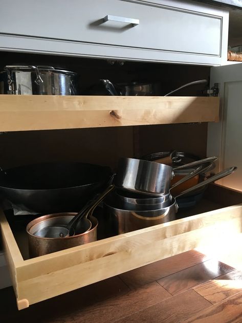 The Best Thing I Ever Did for Organizing My Cookware | Kitchn Instant Pot Storage, Ikea Kitchen Drawers, Pan Storage Diy, Kitchen Cabinets Storage Organizers, Pot And Pans Organization, Pan Storage, Pan Organization, Apartment Storage, Pot Storage