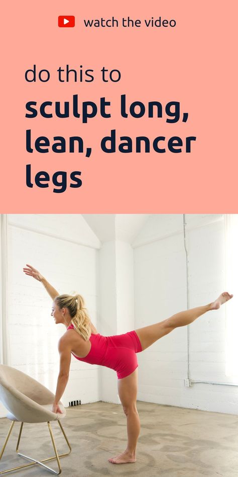 Try this easy barre workout to get dancer legs! All you need to do is these ballet exercises: 1) Knee Drive to Donkey (4x10) 2) Donkey Pulses (4x20), 3) Standing Hydrant (4x15 e. Side), 4) Tap to Side Kick (4x12). This leg workout will sculpt and tone your legs as well as give you more flexibility. Perfect to add to your at-home lower-body workout routine. So don’t wait – let’s work out together! Action Jacquelyn. Do This to Sculpt Long, Lean, Dancer Legs Ballet Legs Exercises, Dancers Legs Workout, How To Get Dancer Legs Fast, Leg Sculpting Workout, Ballet Legs Workout, Leaner Legs Workout, Dancer Leg Workouts, Leg Workout Challenge, Legs Challenge