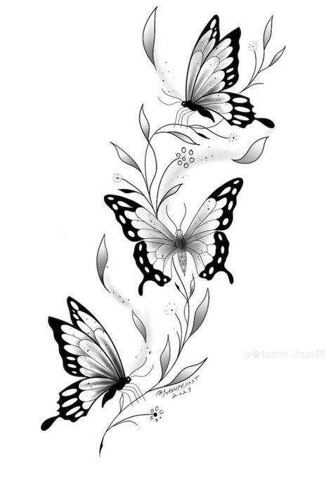 Butterflies Drawing Tattoo, Side Profile Butterfly Tattoo, Tattoo Butterfly Ideas, Mariposas Tattoo, Butterfly Thigh Tattoo, Borboleta Tattoo, Butterfly With Flowers Tattoo, Unique Butterfly Tattoos, Butterfly Tattoos For Women