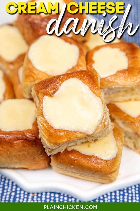 Easy Cream Cheese Danish Recipe - skip the bakery and whip up these easy cheese danishes. They are effortless to make and taste great! Hawaiian rolls brushed with melted butter, brown sugar, and cinnamon and filled with cream cheese, sugar, and vanilla. These delectable pastries are a delightful addition to breakfast, brunch, or as a snack any time of day. Easy Cream Cheese Danish Recipe, Easy Cream Cheese Danish, Breakfast Cheese Danish, Holiday Tattoo, Cheese Danishes, Cream Cheese Danish Recipe, Danish Recipes, Cream Cheese Sausage Balls, Cheese Danish Recipe