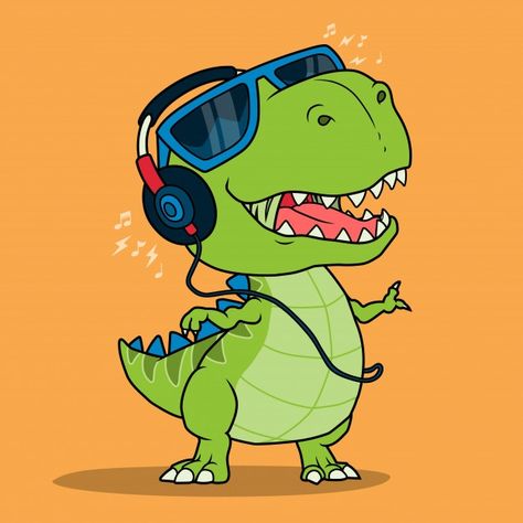 Cool dinosaur listening music with headp... | Premium Vector #Freepik #vector #character #cartoon #animal #cute Cartoon Dinosaur Drawing, T Rex Cartoon, Beautiful Pencil Drawings, Cool Dinosaurs, Dinosaur Posters, Music Cartoon, Easy Drawing Steps, Listening Music, Cartoon Sketches